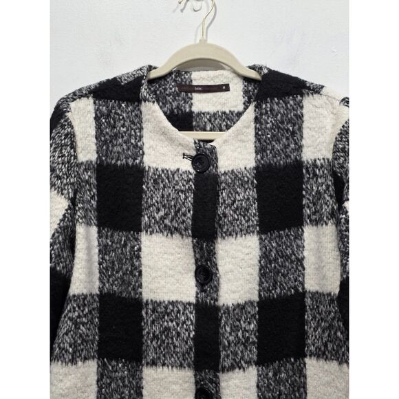 Hazelhazel Black White Buffalo Check Plaid Coat Cardigan Jacket Textured Knit, M - Picture 3 of 11